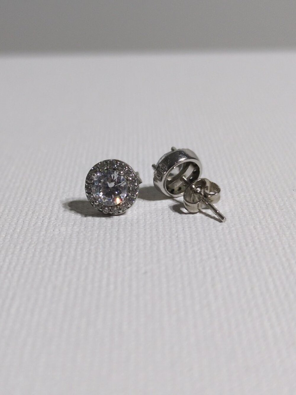 Sterling Silver Pierced Stud Earrings Clear Stones Backs Case 925